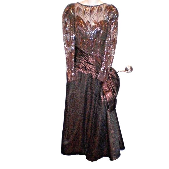 VTG 80s MIGNON ANNE MARIE GABALIS‎ METALLIC SEQUINED GOWN DRESS~6 - Picture 1 of 10